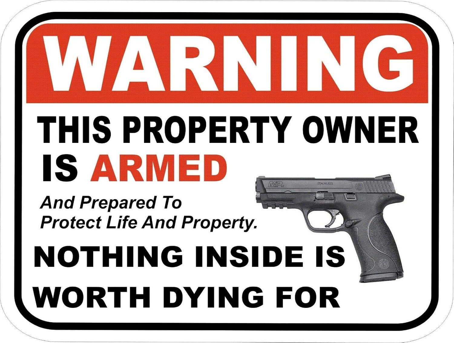 Home Security Gun - Letrero de seguridad de aluminio Eeypy