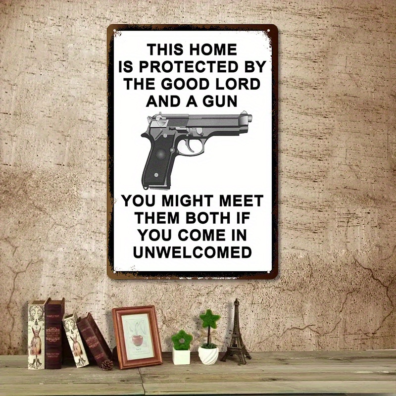 Home Security Gun - Letrero Metálico de Seguridad de Alta